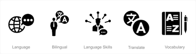 ベクトル 言語バイリンガルスキルとしての 5 つの言語アイコンのセット