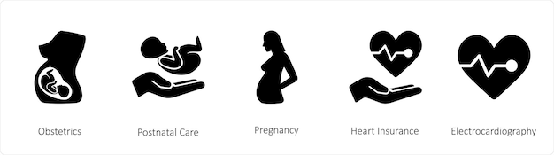 벡터 5 가지 의료 아이콘의 세트 - 산부인과 출산 후 치료