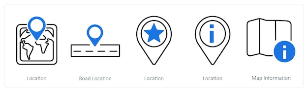 A set of 5 mix icons as location road location location