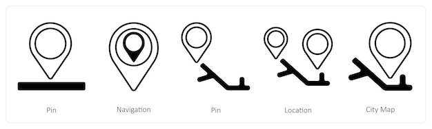 A set of 5 mix icons as pin navigation location