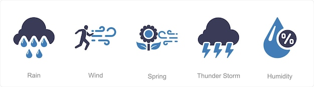 ベクトル 5 つのアイコンを混ぜて雨や風の春として