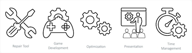 벡터 5 개의 스 아이콘을 수리 도구 손 도구 수리 도구를 사용합니다.