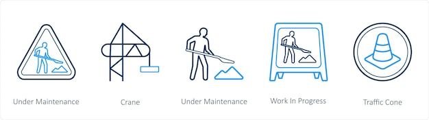 벡터 정비 크레인 아래 등 정비 아이콘 아래 5개 세트