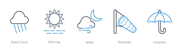 ベクトル 雨雲朝など天気アイコン5個セット