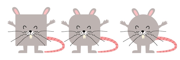 Набор животных квадратной и круглой формы векторная иллюстрация серой крысы