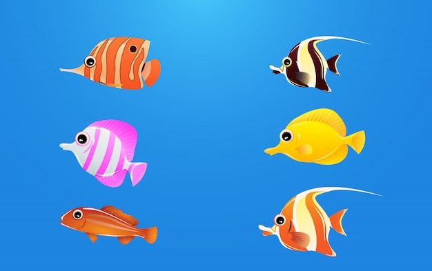 Вектор Набор красивых символов морских рыб
