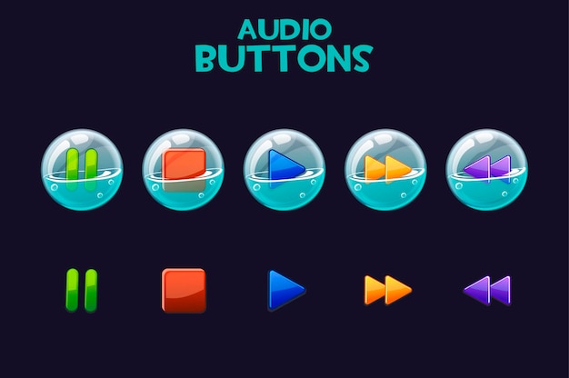 オーディオを再生するためのシャボン玉の明るいボタンのセット。