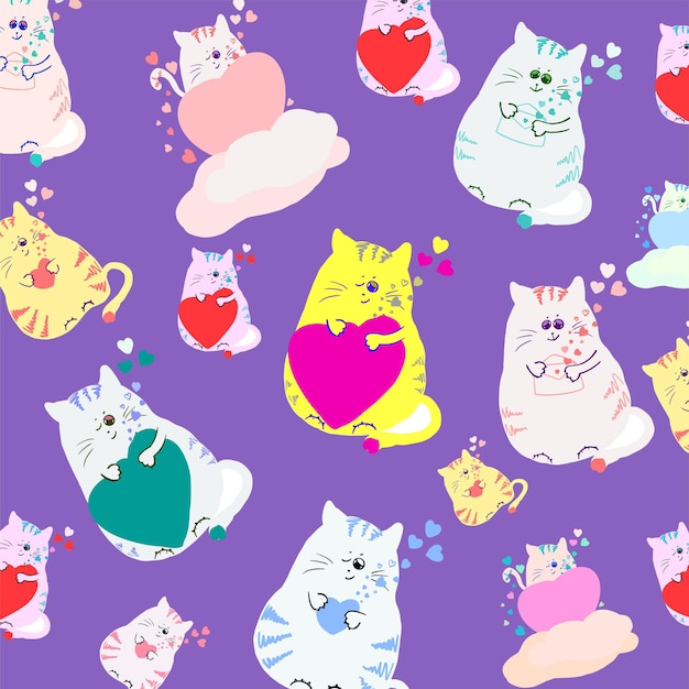 Набор мультяшных котиков с сердечками отличный узор для тканевых открыток упаковочная бумага