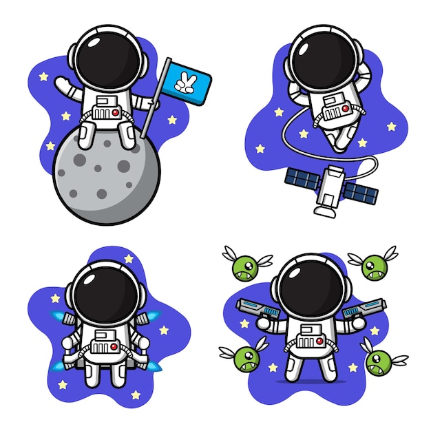 宇宙のかわいい宇宙飛行士のセット