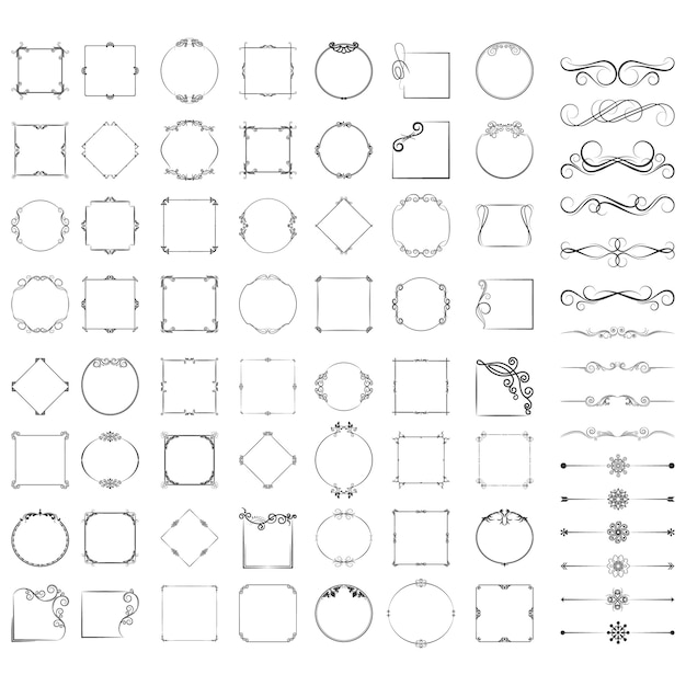 ベクトル デザインエレメント、フレーム、ディバイダー、ボーダーのセット。