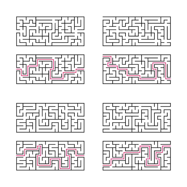 4つの長方形の迷路のセット。