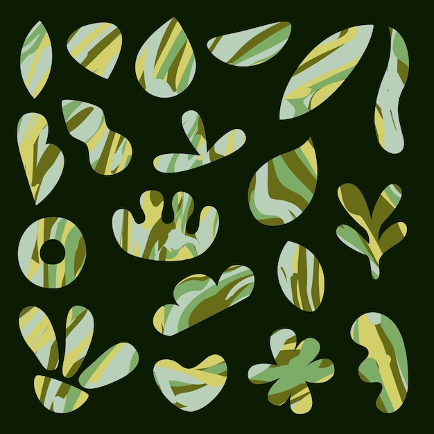 マーブル風カラーのグリーンとイエローの葉のセット