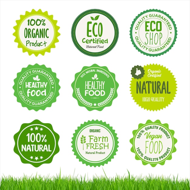 Набор зеленых этикеток для органических продуктов
