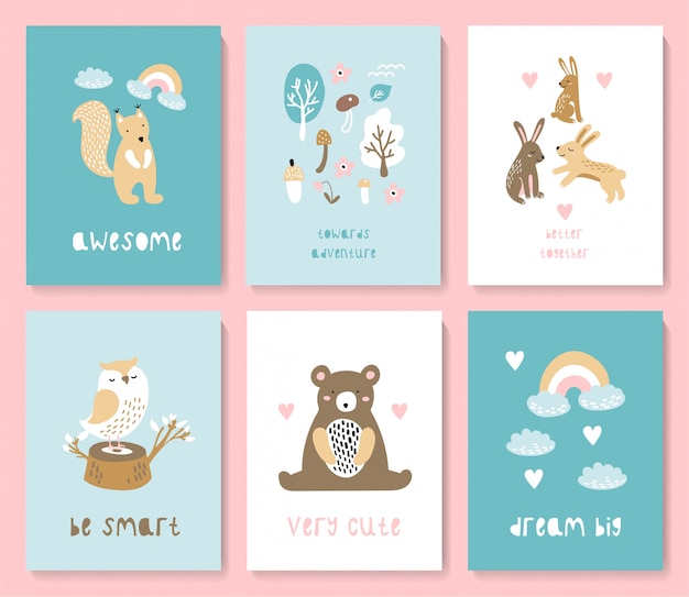 Набор открыток с милыми лесными животными.