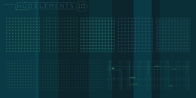 未来的なインターフェースのためのhudグリッド要素のセット。