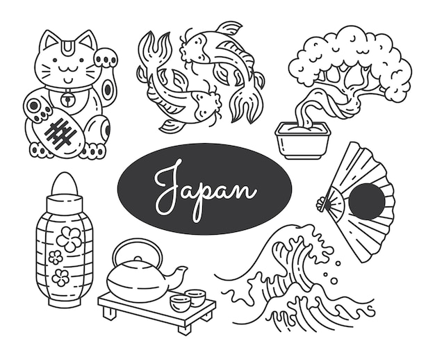 Набор иллюстраций суши сашими и маки японской кухни