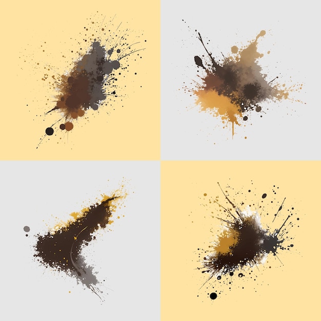 Набор иллюстраций ink splash vector в золотисто-коричневых и серых цветах