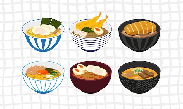 ベクトル かわいいフラット カラー スタイルのベクトルの日本食のセット set 3