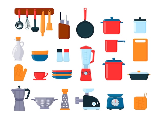 Вектор Набор кухонной утвари, посуды, кухонного оборудования, столовых приборов. вектор