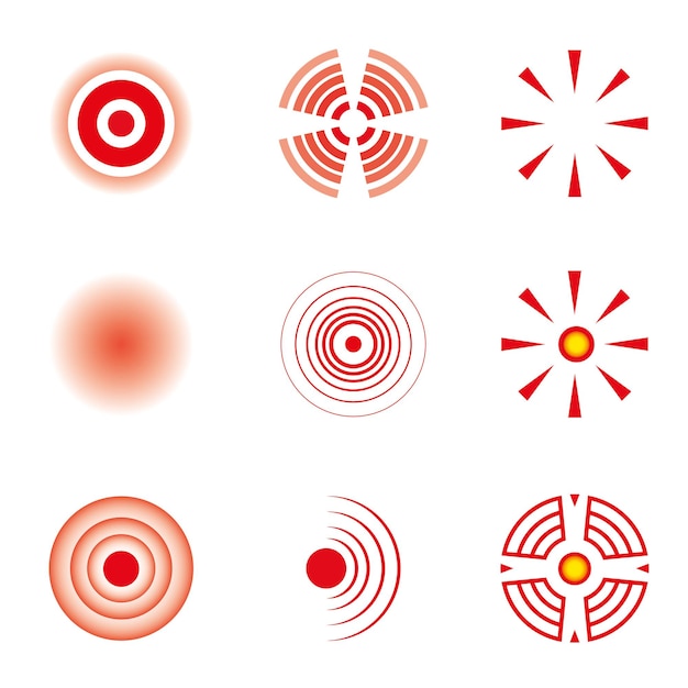 Вектор Набор значков медицинских точек боли красные векторные круги от боли здравоохранение