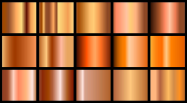 Вектор Набор металлических оранжевых и золотых металлических цветов.