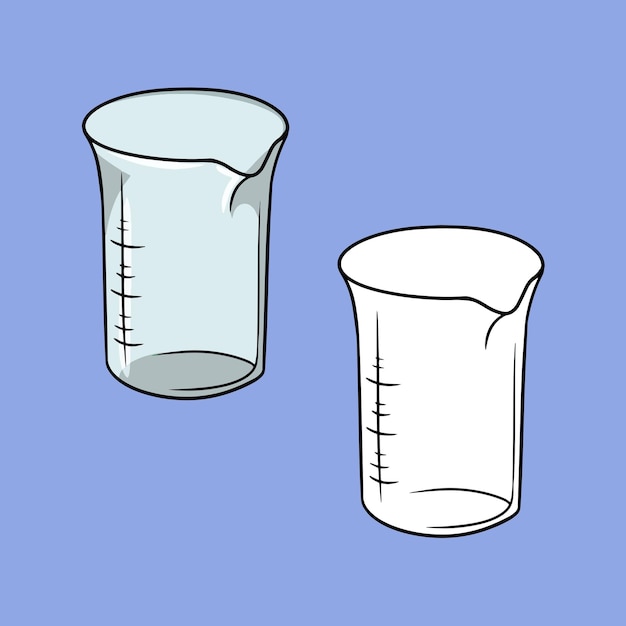Вектор Набор картинок монохромная картинка стеклянная мерная чашка с делениями вектор