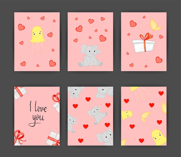 Набор открыток на день святого валентина векторная иллюстрация с животными на день святого валентина шаблон для приглашений на открытки