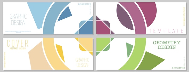 ベクトル 製品パッケージ テンプレートのセット シンプルな背景カバー バナー パンフレット ポスター 創造的なデザインと企業スタイルのための抽象的な幾何学的構成の創造的なアイデア