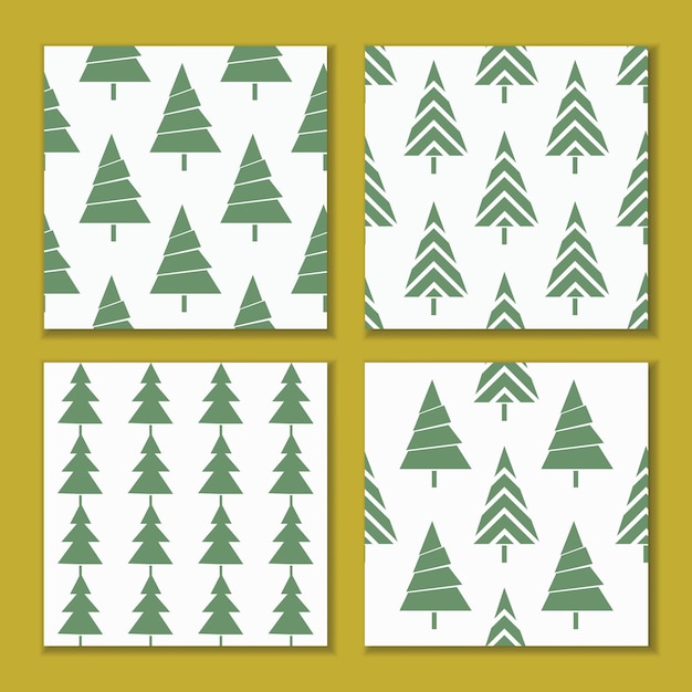 様式化されたシンプルな形のクリスマスツリーのシームレスなパターンのセットホリデー