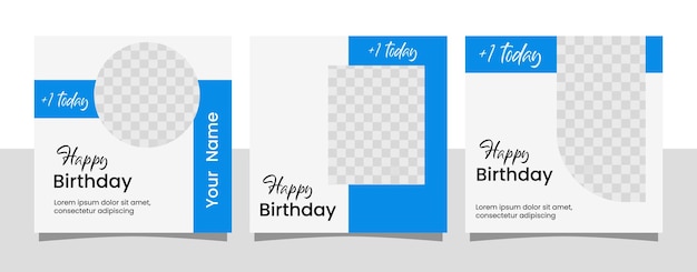 ベクトル 「お誕生日おめでとう」という文字が入った 3 つの青と白のバナーのセット。