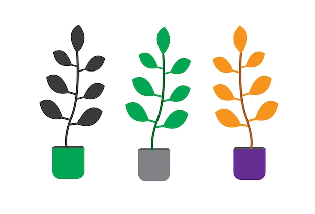 ベクトル 異なる色の 3 つの植物のセットベクター ポット