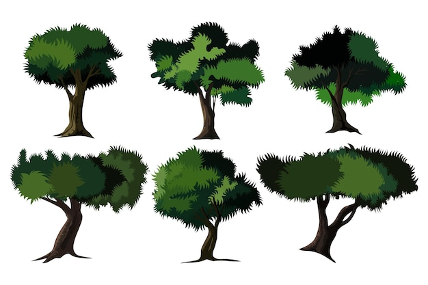 벡터 나무 그림 세트 다른 나무 벡터 아트 세트