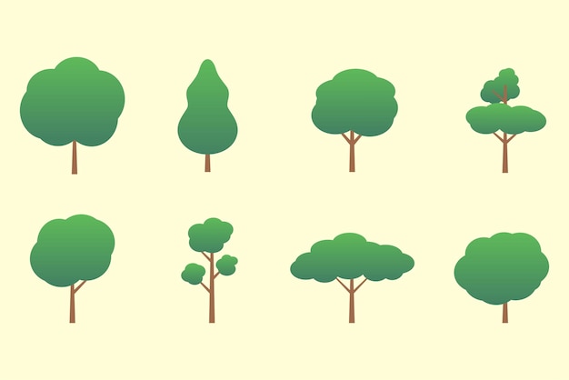 벡터 모양과 크기가 다른 나무 세트.