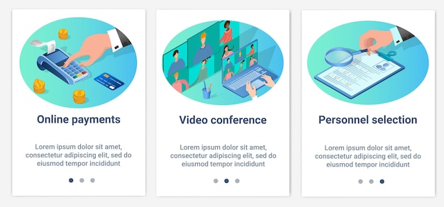 Набор ui и ux интерфейсов онлайн-платежи, видеоконференции и подбор персонала