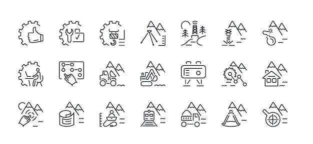 벡터 터 선형 아이콘의 집합 지질 산업 광산 산업
