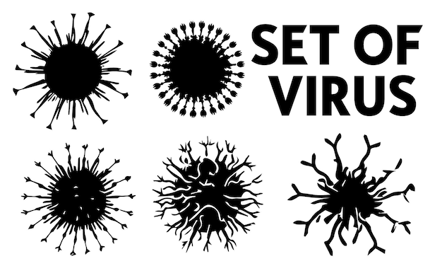 Вектор Иллюстрация набора векторных силуэтов вирусов