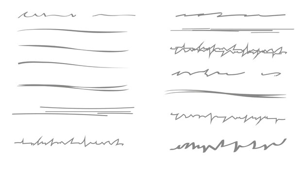 ベクトル 波状の水平アーティスティック ブラシのセット。いたずら書き、インク ブラシ。