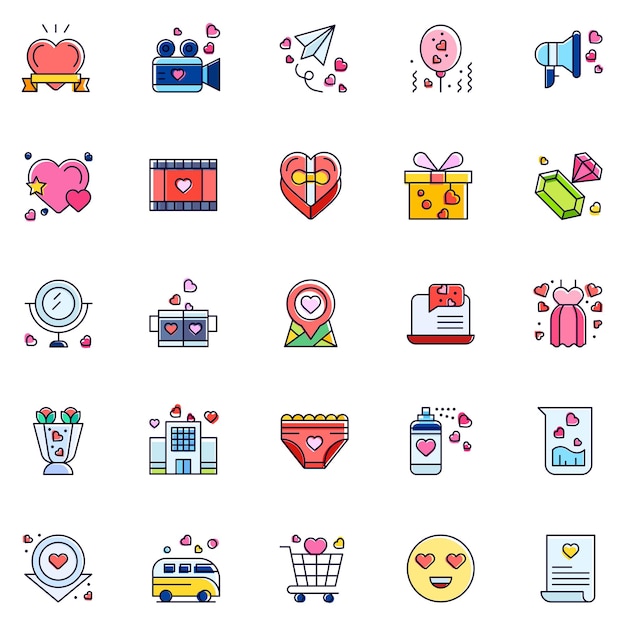Вектор Набор иконок love. коллекция включает в себя веб-дизайн мобильных приложений.