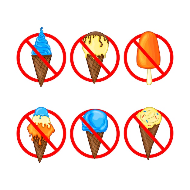 Знак, запрещающий есть мороженое на территории.