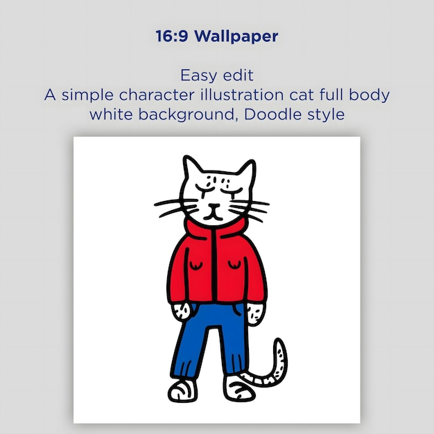 벡터 간단한 캐릭터 일러스트레이션 고양이 전체 몸  ⁇  배경doodle 스타일