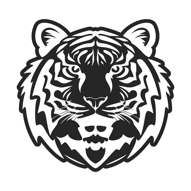 黒と白の色で通常の虎を示すシンプルなロゴ ベクトル図