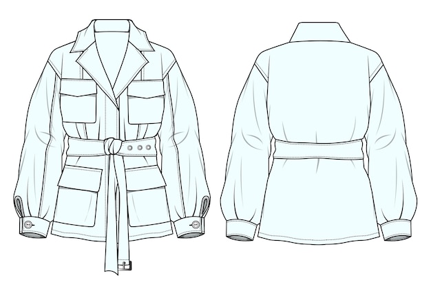 ベクトル ベルト付きジャケットのスケッチ。