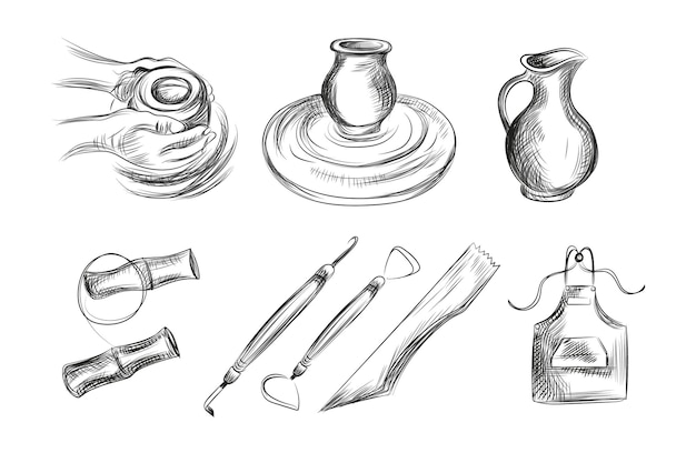 도자기 예술 벡터 일러스트의 스케치 도구