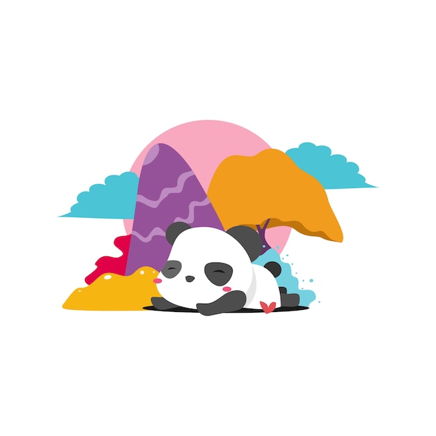 Спящая панда с красочным фоном