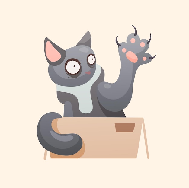 ベクトル 大きな爪を持つ眠れぬ怒っている猫が箱の中に座っています