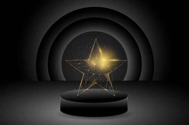 Вектор Звезда на черном подиуме с золотым освещением и боке элегантный фон церемонии награждения вектор i