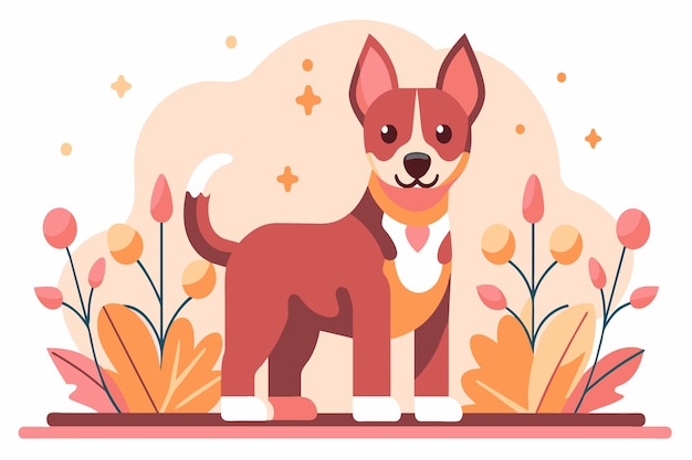 Вектор Стилизованный рисунок счастливой собаки с красочной флорой и мерцающими деталями