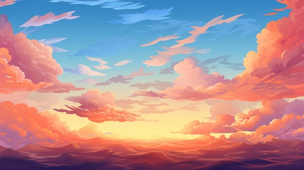 Вектор Закат с облаками и солнцем, восходящим над горизонтом.
