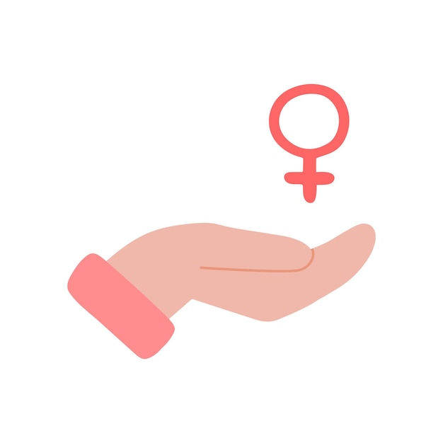 벡터 성별의 상징. 손에 여성 기호입니다.