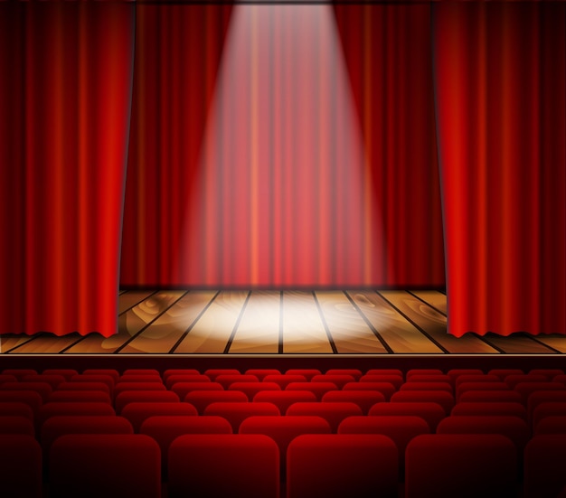 赤いカーテンのある劇場ステージ
